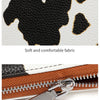 Detail display of a women's PU leather zipper wallet showing the fabric texture and hardware.