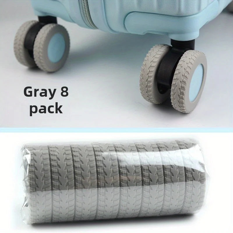 Gray travel luggage wheel protectors set of 8 silicone grips for protecting luggage wheels
