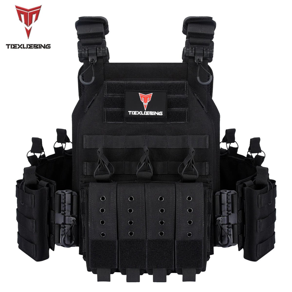 Black 1000D tactical plate carrier vest with adjustable molle system