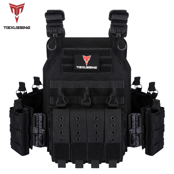 Black 1000D tactical plate carrier vest with adjustable molle system