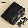 Black casual style leather wallet with RFID blocking features and cards