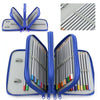 A large capacity pencil case with 72 slots and dividers shown in various open and closed views.