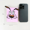 Portefeuille carte en fausse fourrure rose brodé d'un visage de lapin style anime avec des oreilles orange.