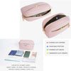 A pink zippered shoulder bag designed to hold bank cards and IDs.