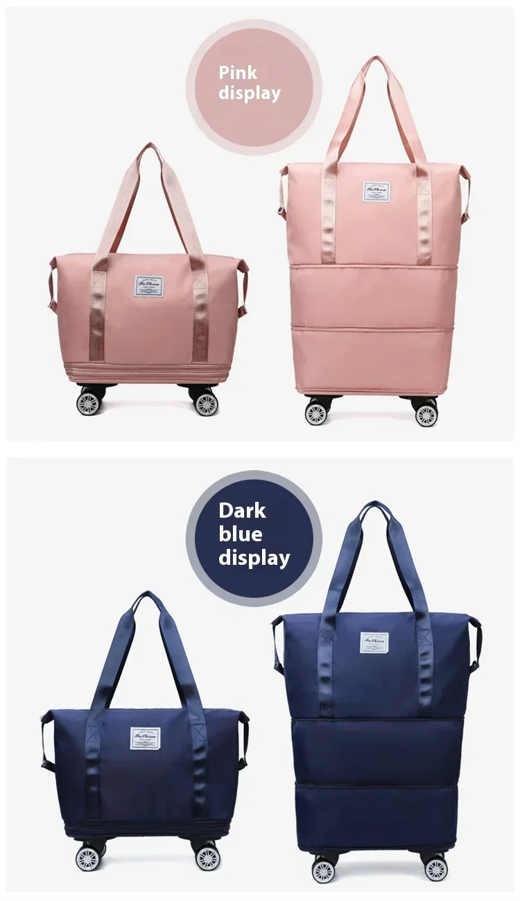 Pochettes de voyage multi-usage roses et bleu foncé extensibles sur chariots roulants