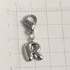 Silver stainless steel alphabet letter charm shaped like the letter R with a lobster clasp