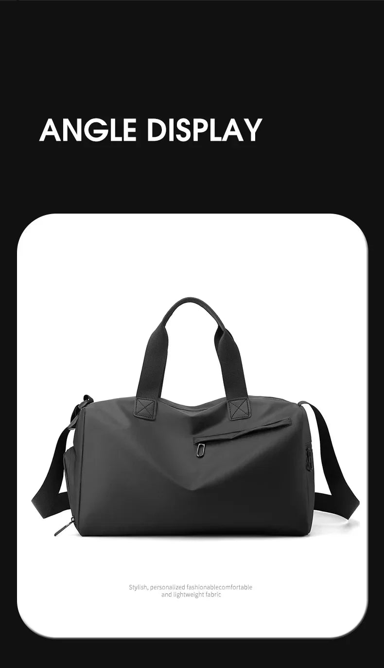 A black Angle Display backpack featuring a stylish, personalized, and lightweight fabric.
