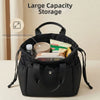 Black insulated drawstring lunch bag with multi-pocket storage for daily essentials