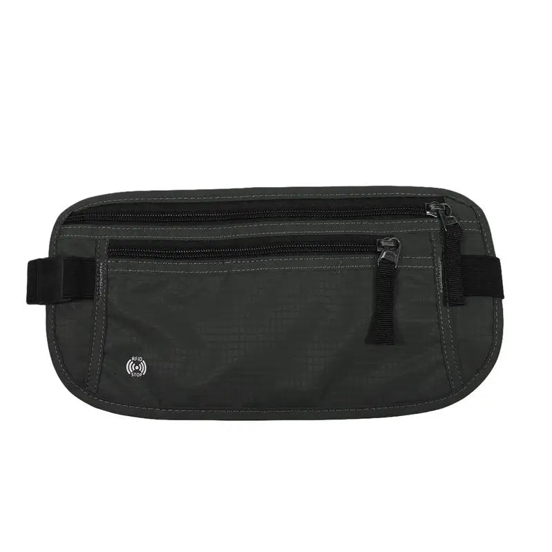 Bolsa delgada anti-RFID negra con cierre de cremallera.