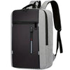 A gray and black durable laptop backpack with a padded shoulder strap.