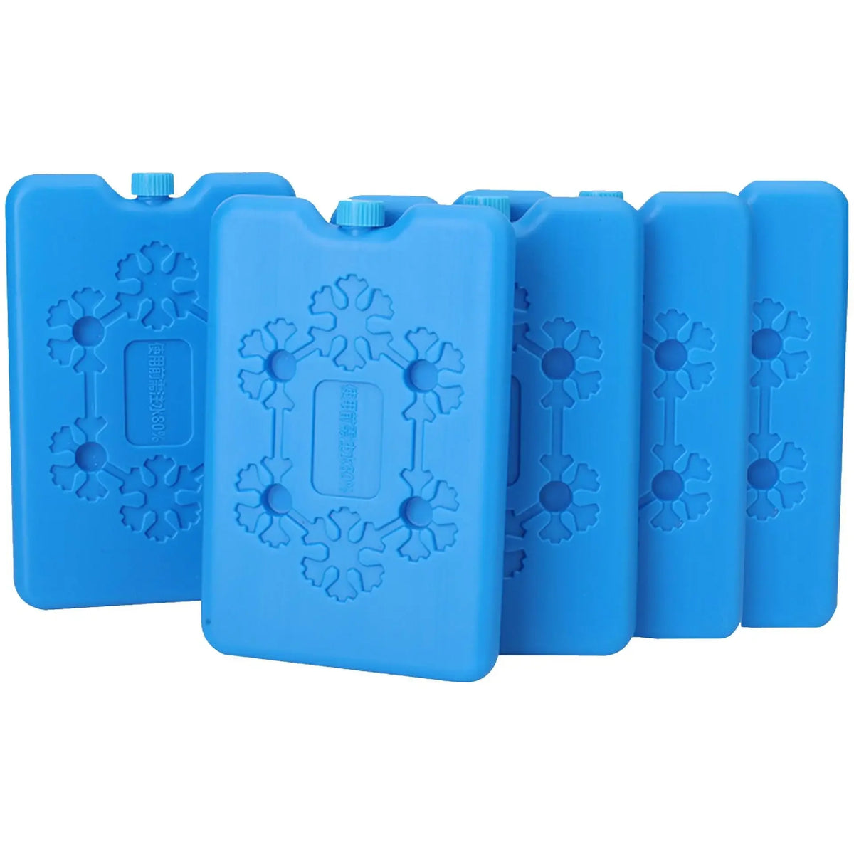 Ein Set aus fünf blauen wiederverwendbaren Kühlpacks zum Kühlen von Lebensmitteln.