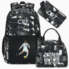 Black sports laptop backpack featuring a patterned design and an attached rain cover.