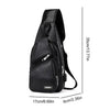 Black men's casual crossbody chest bag with a USB charging port shown in a side view.