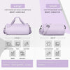 A comparison of a large and small purple waterproof travel duffel bag, showing their sizes and capacity.