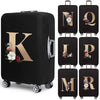 Black premium elastic luggage protective cover with gold initial monogram designs