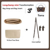 Longchamp mini transformation showing a brown bag strap and bag insert with a Terra color option and Cow Leather detail