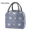 Sac à lunch en tissu Oxford réutilisable à motif marguerite gris.