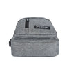 A gray water-resistant casual chest bag with a black zipper and a fashion instinct logo.