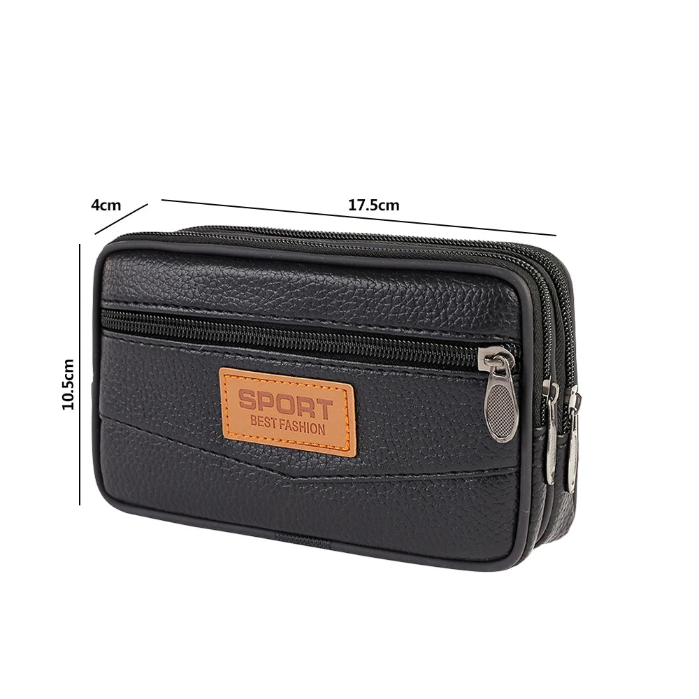 Black vintage cowhide leather crossbody bag shown with dimensions.