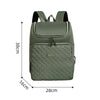 A olive green insulated picnic cooler backpack shown from the front with dimensions 38cm high, 28cm wide, and 16cm depth.