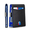 Black textured wallet with a slot for a credit card and an RFID blocking feature