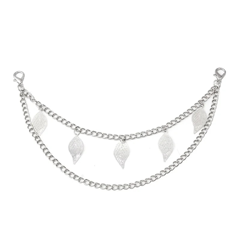 Silver decorative multi-layer chain strap with dangling leaf pendants for bags