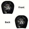 Front and back views of a black cat printed car headrest cover