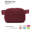 A maroon fleece belt bag shown with various color options.