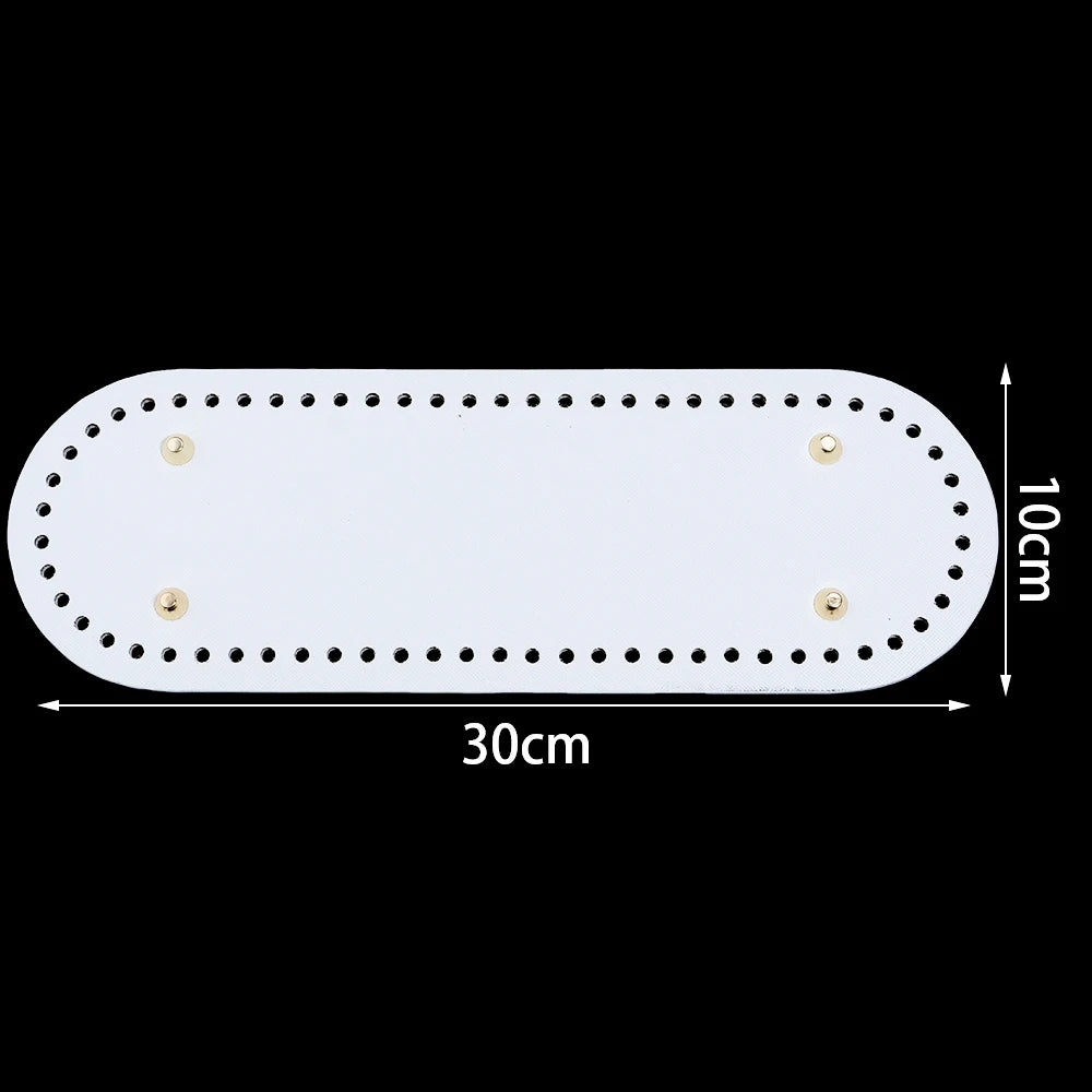 White oval PU leather bag base with pre-punched holes for crochet and knitting projects