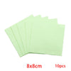 A set of ten light green, serrated polishing cloths for silver and gold jewelry.
