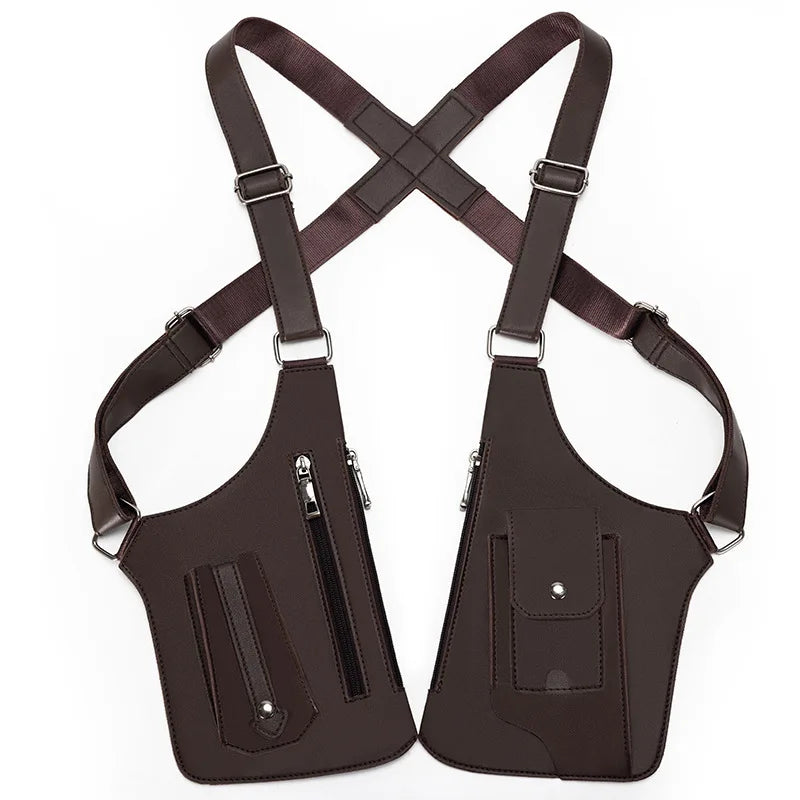 Dunkelbraune Kunstleder-Tasche mit Doppelverschluss und Geldbörsenfach.