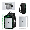 Schwarzes Rucksackset mit Laptop-Hülle, Accessoires und Cartoon-Design.
