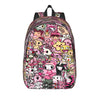 A pink and black patterned sport backpack featuring cute animal characters.