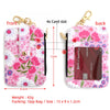Cartera llavero de cuero PU y silicona floral rosa con 4 ranuras para tarjetas, vista frontal y posterior.