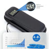 Black insulin cooler travel case with a built-in digital temperature sensor and insulin pens.