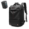 Black heavy duty laptop backpack with vacuum compression features and a separate control unit.