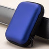 A blue hard case for a portable SSD is shown next to a black strap.
