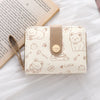 Beige Kunstleder-Kleine Münztasche mit niedlichen Katzenillustrationen und Lederriemen.