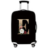 Black premium stretch luggage protective cover with a large gold letter E