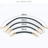 A set of black PU leather replacement bag straps with metal buckles shown at various lengths from 30cm to 60cm.