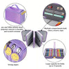Purple plastic pencil case with multiple compartments for holding rulers, erasers, and pencils