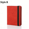 A red slim passport holder with a black sleeve and an airplane logo embossed on the cover.
