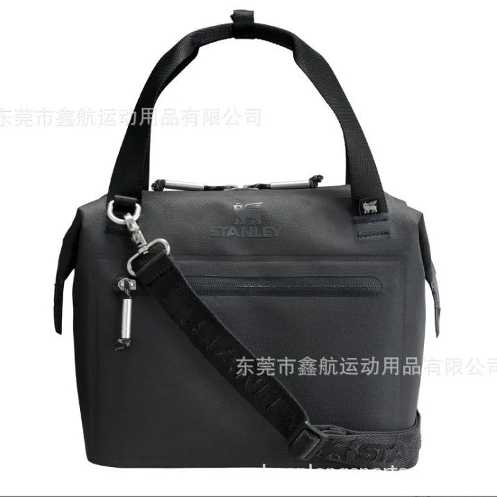Black insulated cooler lunch bag with a detachable black crossbody strap
