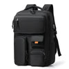 A black unisex large capacity travel backpack shown from the back.