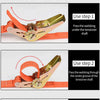 Instructions showing how to use a ratchet full steel frame thickened binding belt for vehicle securing