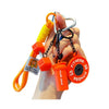A hand holds an orange fitness keychain featuring a dumbbell and kettlebell charm.