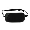 Bolsa para dinero con bloqueador RFID delgada y negra con correa negra.