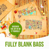 Several fully blank kraft paper gift bags tied with twine are displayed on a wooden surface.