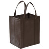 A dark brown reusable eco-friendly tote bag with handles, shown from the front.