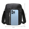 Black waterproof PU leather sling bag featuring a light blue smartphone case.
